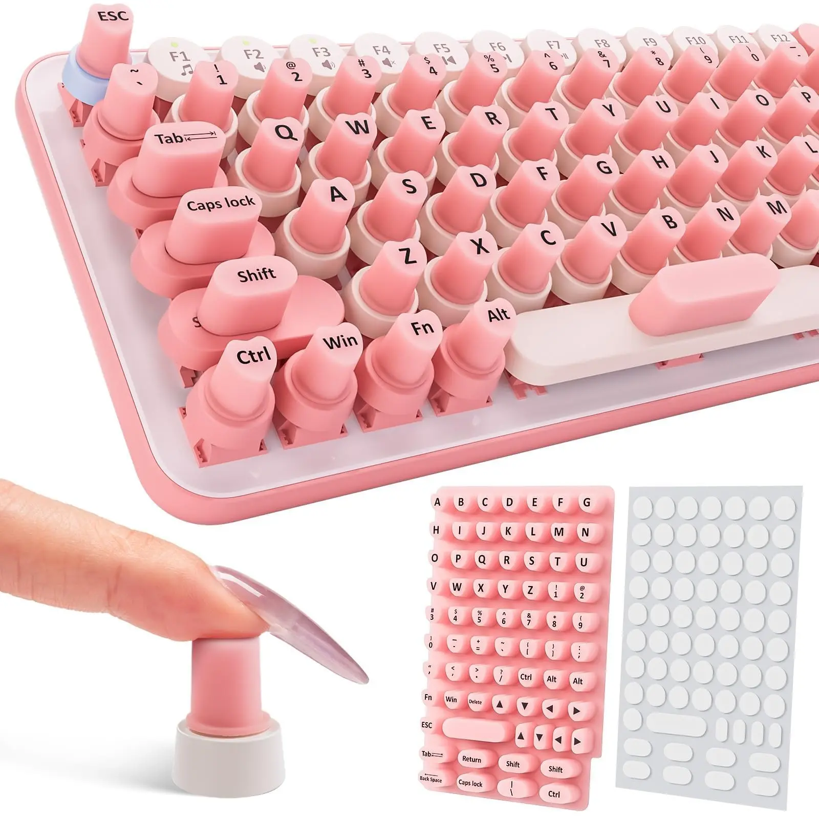 70 Pcs Raised Keyboard Stickers for Long Nails, Self-Adhesive Silicone Key Caps, Comfortable Keyboard for Office Women and Gamers, Universal PC Accessories