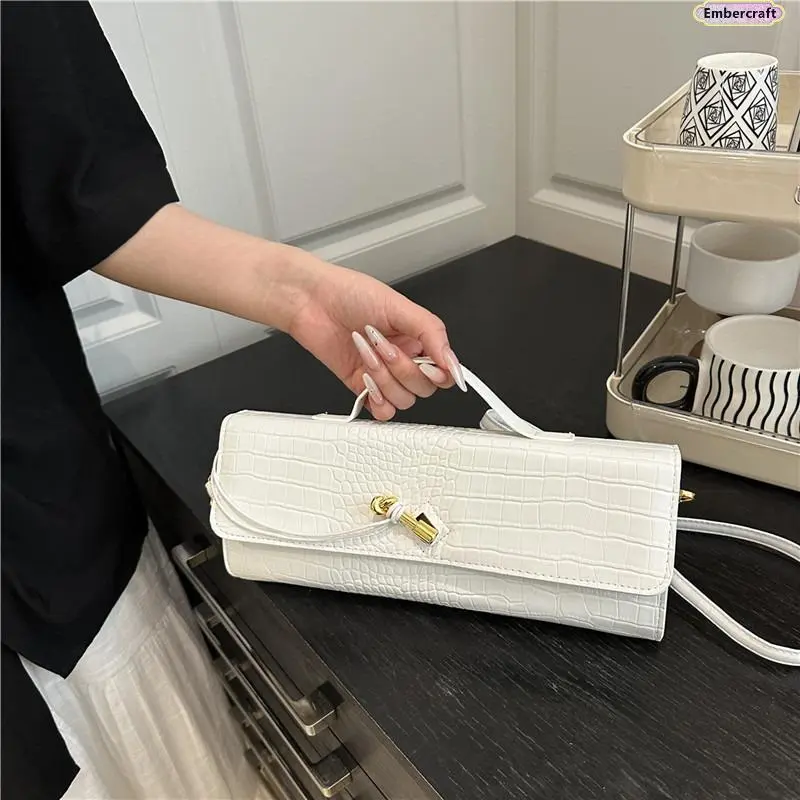 Women's Minimalist Aesthetic Baguette Handbag - Diagonal Lock, Convertible Shoulder Bag, Fashionable Crossbody Bag, Everyday Accessory for Daily Wear, Travel, Cross Body Bags, Handbag Shoulder Bag