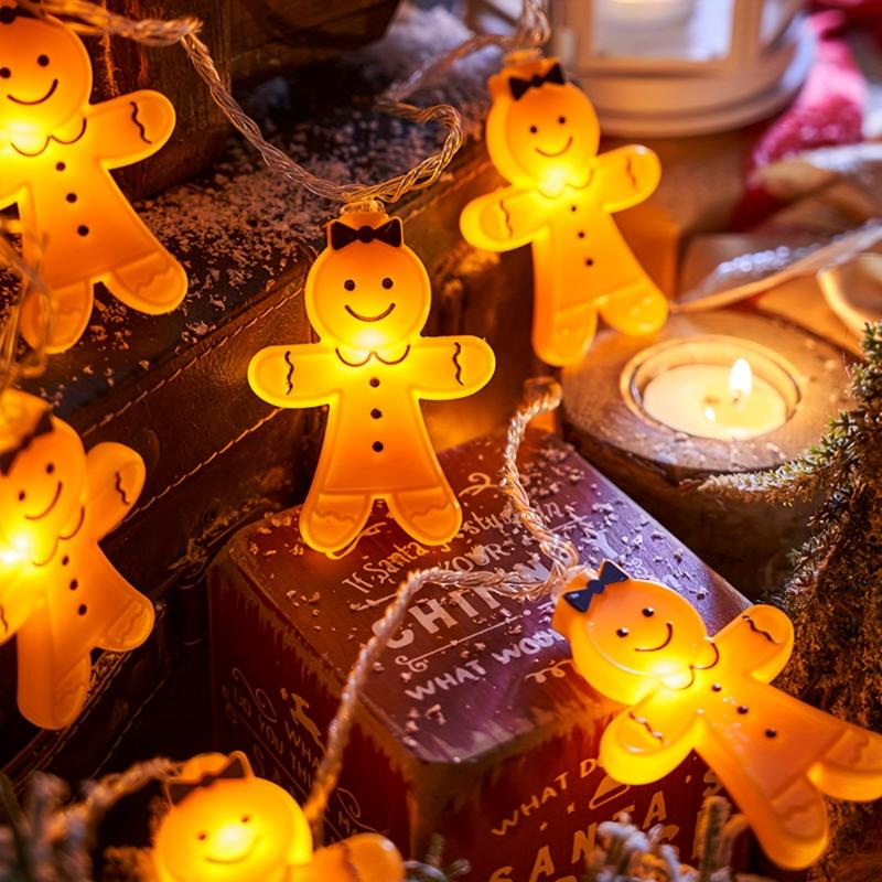 LED Gingerbread for Man String Lights - Battery-Powered, Multi-Color Christmas Decoration for Yard & Bedroom