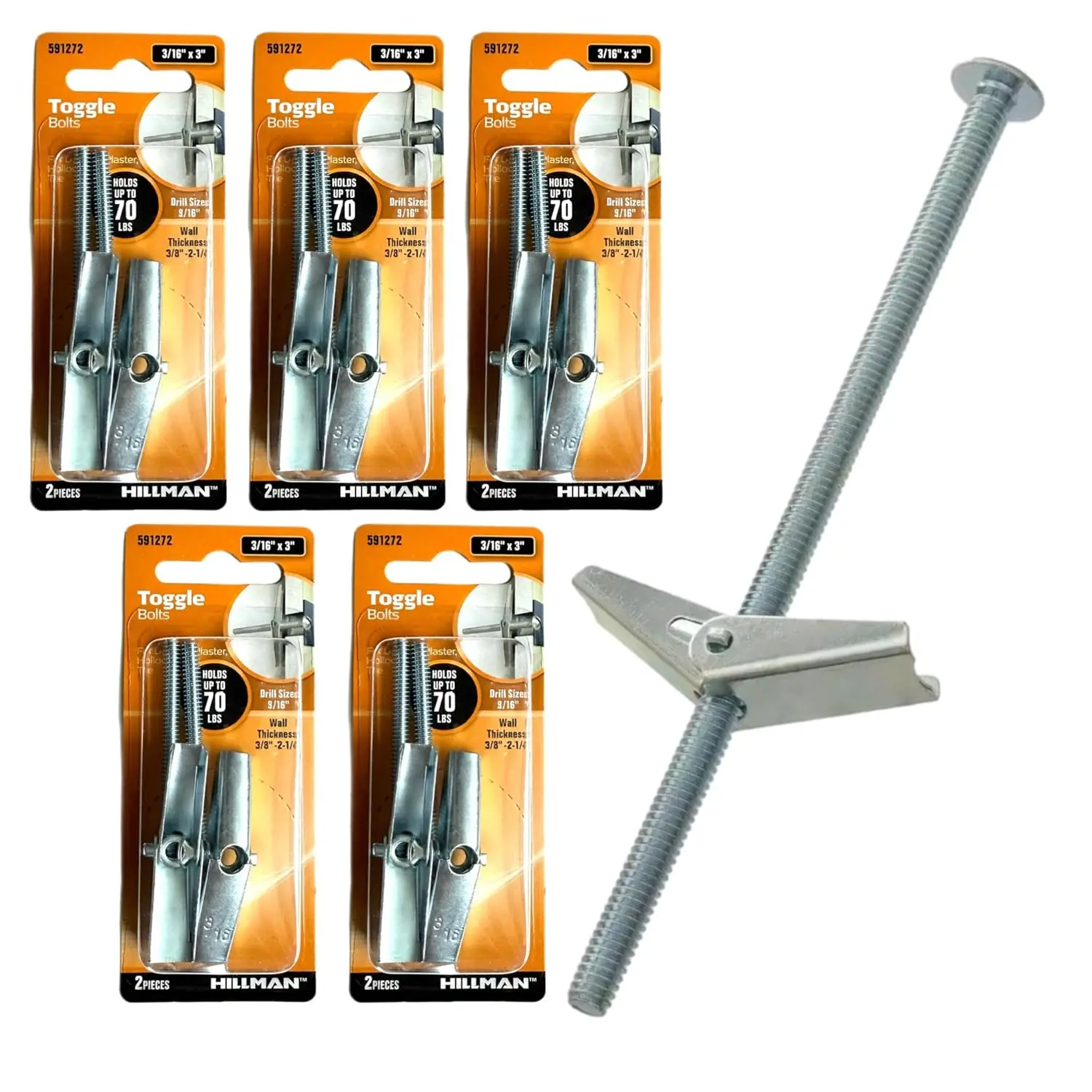 10 Pack Heavy Duty Drywall Anchors & Screws Toggle  and Wing Nuts Set for Hollow Drywall Anchors  Screws  Lamps Heavy Items 3/16" x 3" Long 70 lbs Capacity