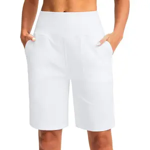 Bermuda Shorts for Women 9" High Waisted 2 Big Pockets Long Knee Length Shorts for Workout Athletic Casual Summer(Gift)