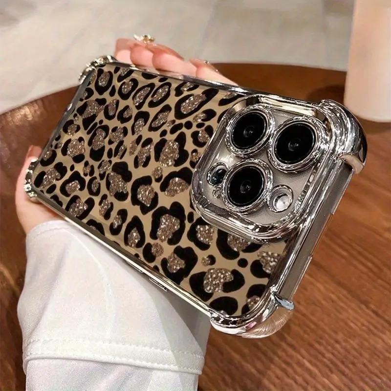 Leopard Print Electroplated TPU Fabric iPhone Back Casing, High-Gloss Back, Vibrant Colors, Multi-Model Compatible with iPhone 17 Pro Max,17 Air,16 E,15 Plus,14,13,12,11,X,XSR - Cellphone Protection Accessory for Smartphone Users, Accessories, Back Cover