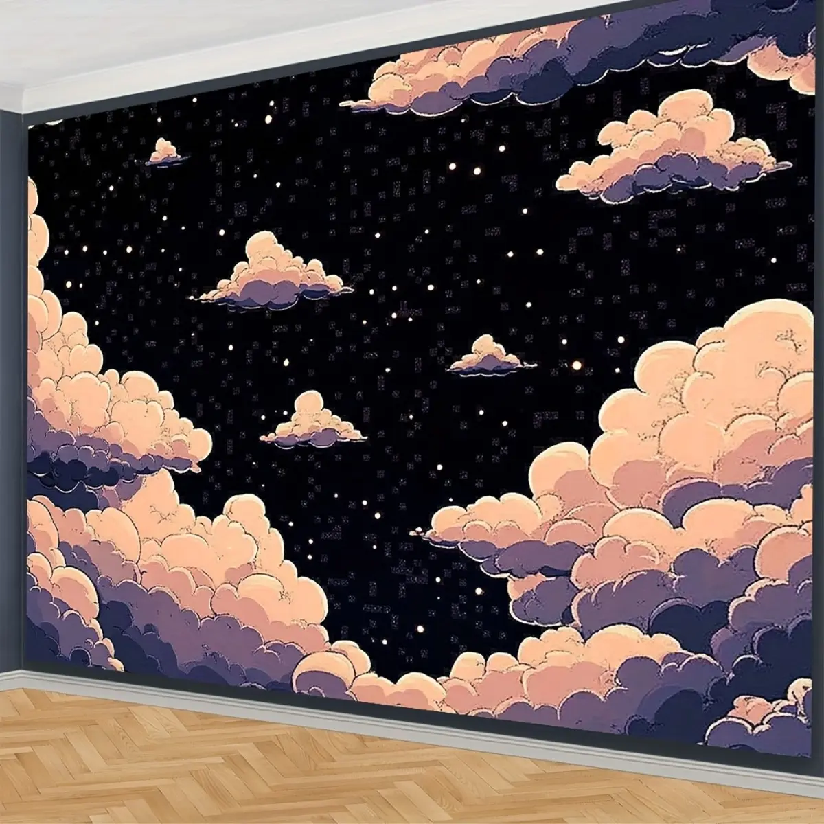 Cloud Star Cartoon Print Tapestry - Lightweight, Foldable Reuse Dreamy Sky Backdrop with Cute Clouds, Stars, Soft Fantasy Design, Ideal for Bedroom Decor, Party Backgrounds, Gift Ideas