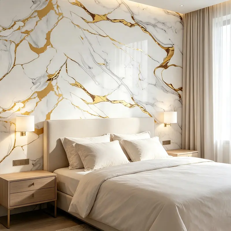 118"x47" Calacatta Gold Glossy Marble Peel-and-Stick Waterproof Decorative Wall Panel Self-Adhesive Vinyl Backsplash for Kitchen Interior Accent Walls, DIY Decorative Panels (Covers 19.34 Sq. Ft.)