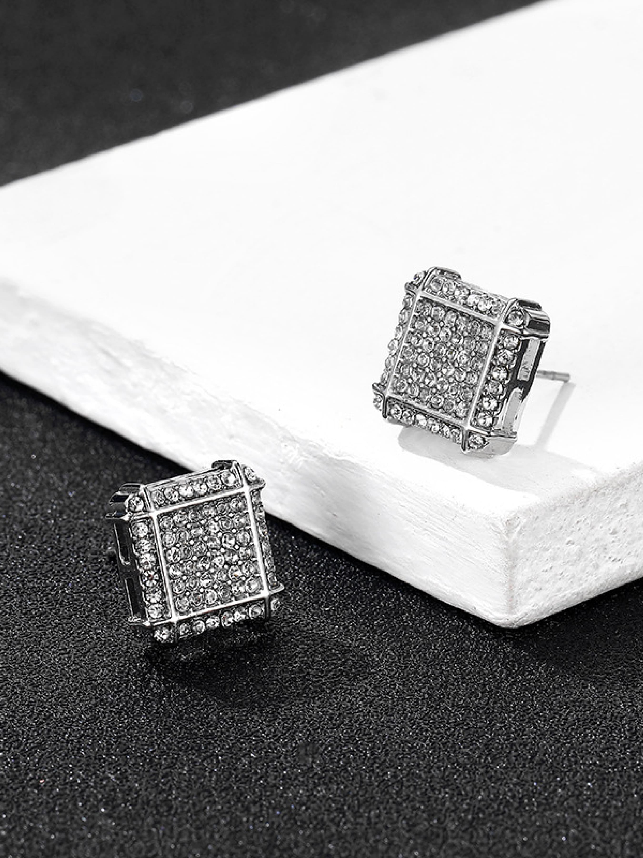 Trendy Square Zircon Stud Earrings Set, Ear Studs, Unisex Hip Hop Style, Perfect Gift for Daily Wear & Special Occasions, Fashion Accessories