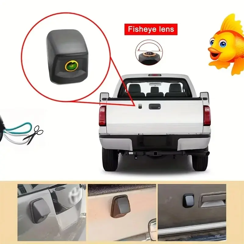 170 Degree Fish Eye Backup Camera for Truck, Compatible with Toyota Hilux, Jimny, Ford F Series, Dodge RAM, Car Rear View Mirror