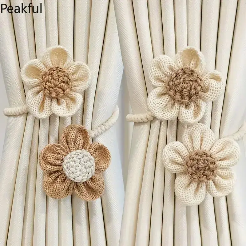 2pcs Floral Curtain Tiebacks, Adjustable Twist Rope Holdbacks for Living Room, Bedroom & Hotel, Boho Home Decorative Window Curtain Accessories