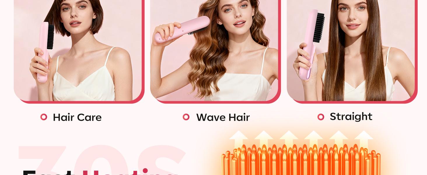 2Pcs GoBrush Pro 2025 Hair Straightener Brush for Short Hair, Portable Travel Straightener, 4 Temps Fast Heating MCH Ceramic, Smooth Frizz Styling Tool (2pcs)