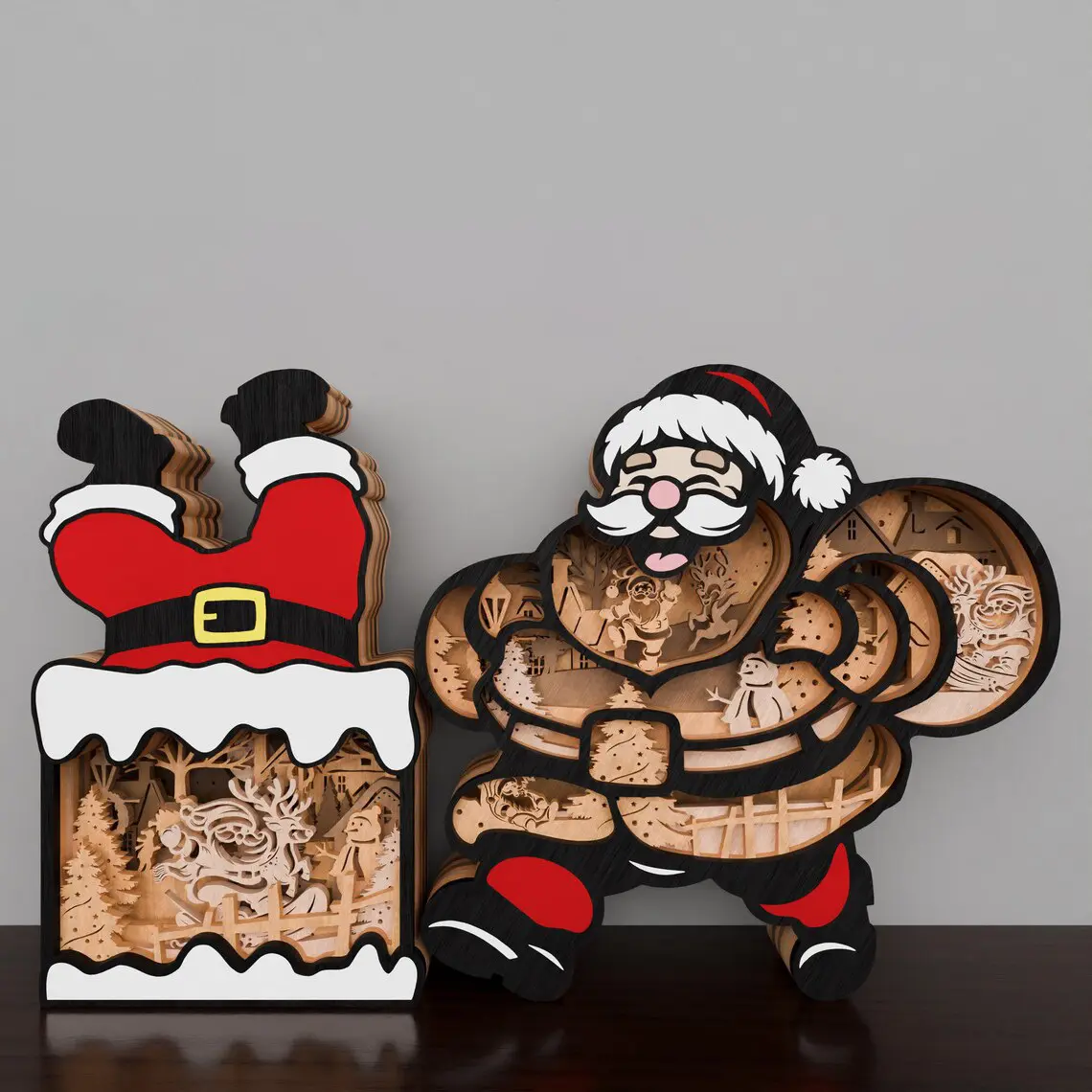 Personalized Multi-Layer Wooden Santa Claus Ornaments, Christmas Festive Home Decor Crafts