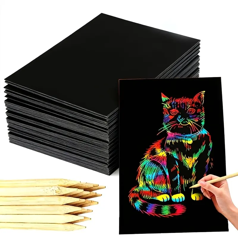 10/20/40 Sheets of 32K Magic Scratchproof Paper with Bamboo Pens, Rainbow Art & Craft Paper Set, Perfect Gift for Birthdays, Holidays, Halloween, and Christmas
