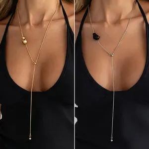 Back to school supplies Viral Liquid Metal Lariat Necklace Minimalist Plunge Chain Baddie Aesthetic Y2K Main Character Energy Jewelry for Back to School