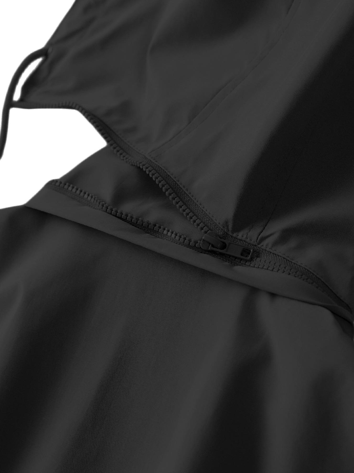 Women's Solid Color Drawstring Zip Up Hooded Trench Coat Raincoat, Casual Long Sleeve Waterproof Windproof Breathable Outerwear for Spring & Fall, Ladies Clothes for Daily Wear