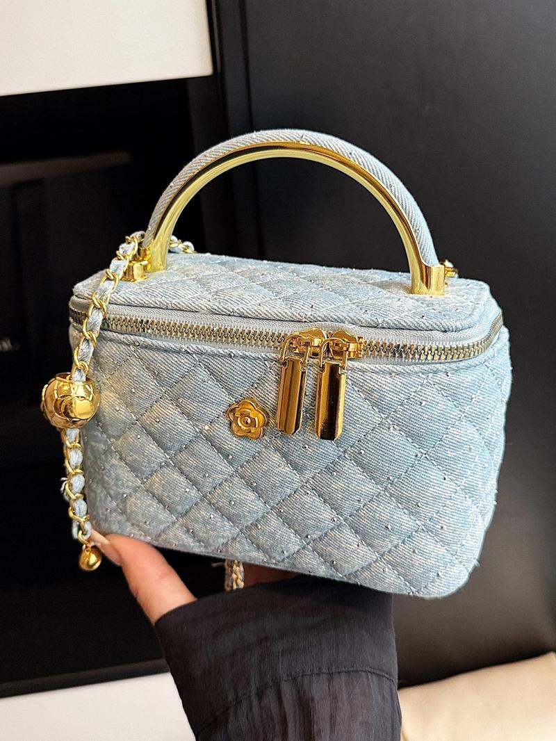 Women's Elegant Denim Design Quilted Bag, Fashionable Chain Strap Shoulder Bag for Daily Used, Casual Trendy Versatile High-quality Casual Commuter Bag, Denim Shoulder Purse