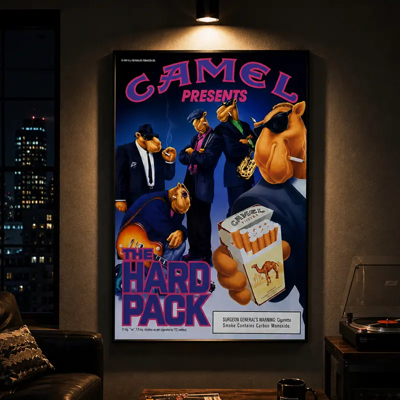 Vintage Joe Camel The Hard Pack Poster, Classic 1993 Camel Lights Advertising, Retro Advertising Art, Bar Wall Decor, Man Cave Decor, Vintage Wall Art, Advertising Poster, Retro Bar Decor, Home Bar Decor, Americana Wall Art, Collectible Wall Art