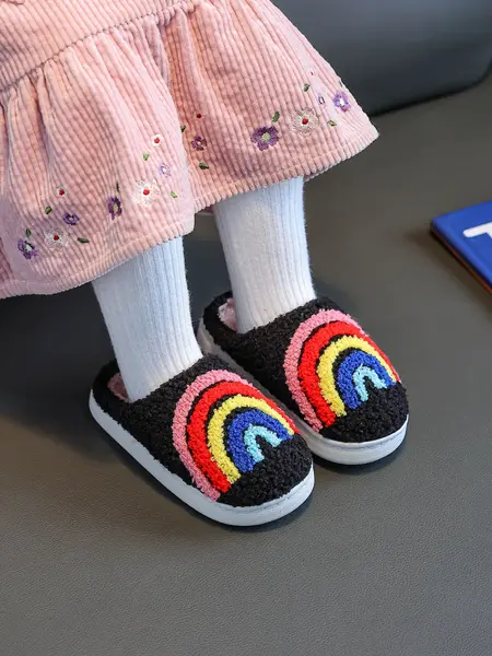 Happy Face Slippers, Soft Plush Warm Winter Shoes, Non-Slip Home Footwear for Toddler Girls, Cozy Indoor Slippers, Cute Slippers, Children
