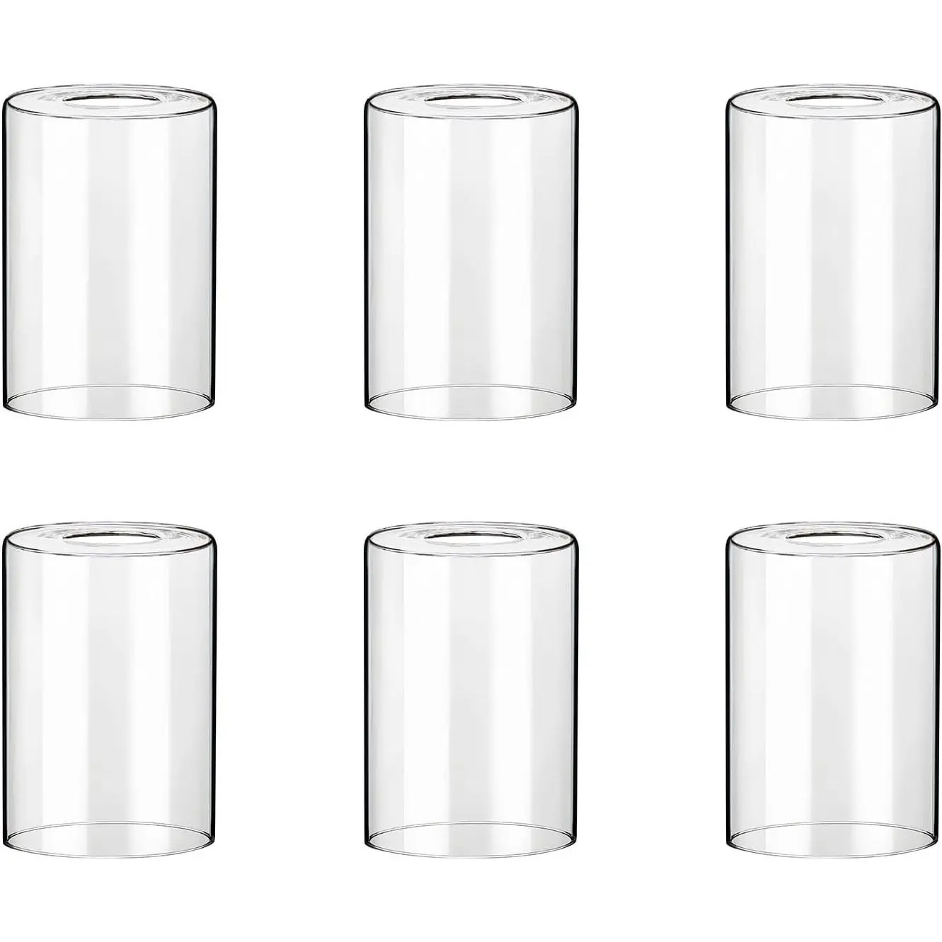 6 Pack Clear Glass Shade Covers Replacements, 5.5in Height, 3.9in Diameter, 1.65in Fitter, Clear Cylinder Glass Lamp Shade Replacement Globe