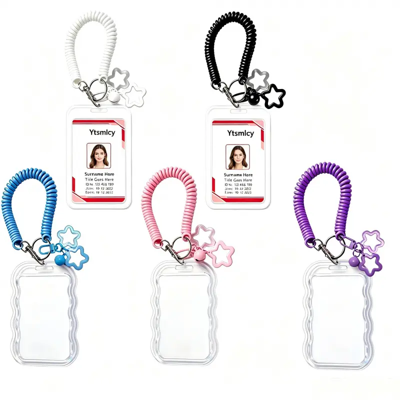5 sets of high-looking card holders Elastic spring Lanyards with Id Holder with anti-loss design, a must-have item for students to store their IDs