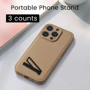 3 Counts Metal Phone Kickstand, black, lightweight and slim, stable and durable, strong adhesive, fits smooth phone cases, adjustable and foldable