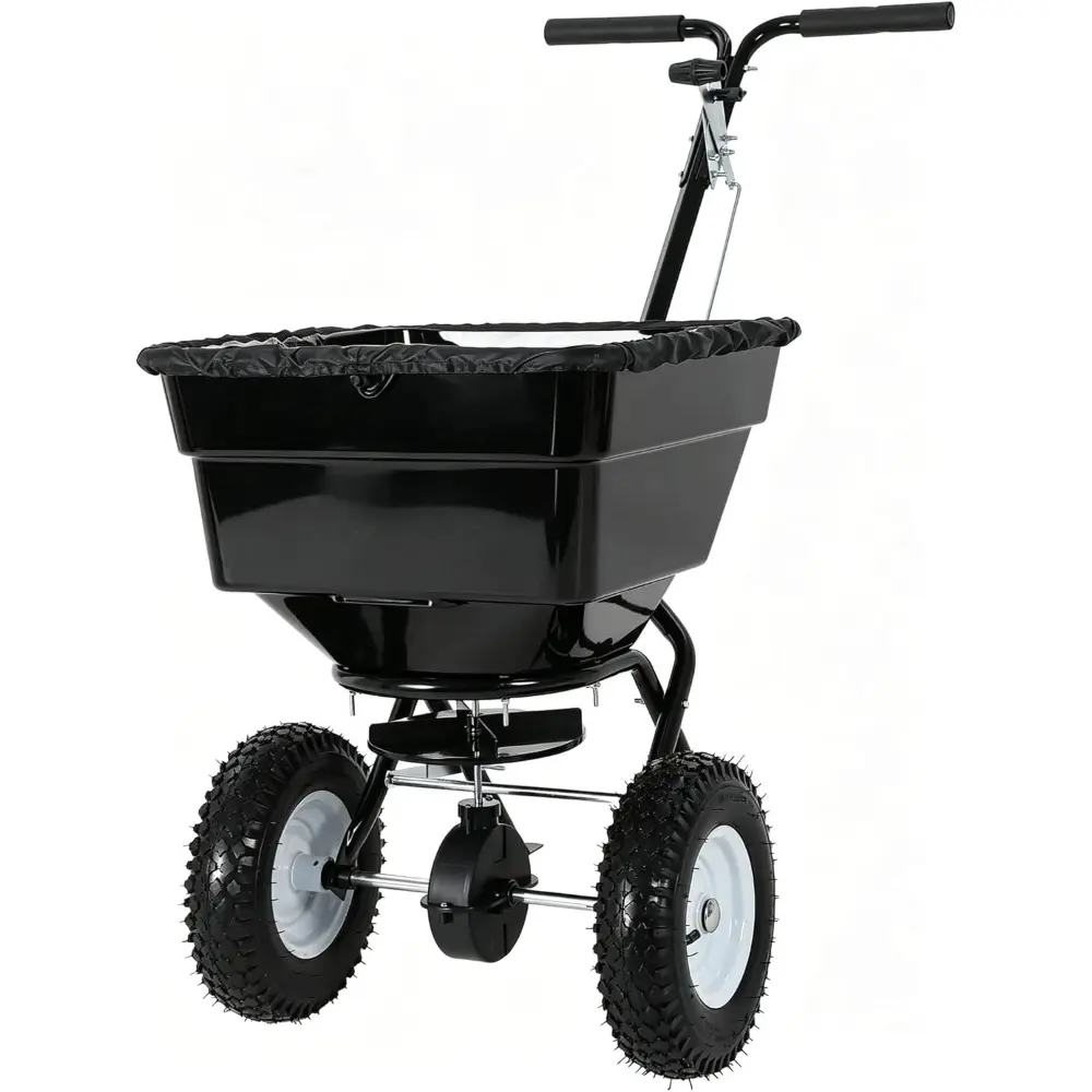 Push Broadcast Spreader, 12FT Spreading Width, 13in All-Terrain Wheels, Adjustable Flow Control, Heavy Duty Walk Behind Lawn Spreader for Fertilizer, Grass Seed, Ice Melt, Salt