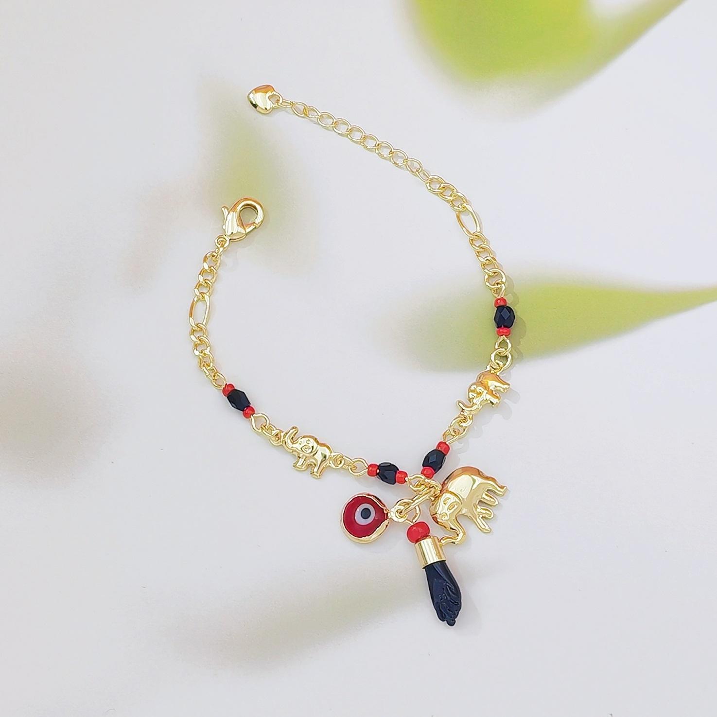 Boho Evil Eye & Lucky Elephant Anklet Bracelet Set for Women Cute Cartoon Beach Jewelry Trendy Vacation Style Stackable Foot & Wrist Accessories for Summer Beach Party Daily Outfits