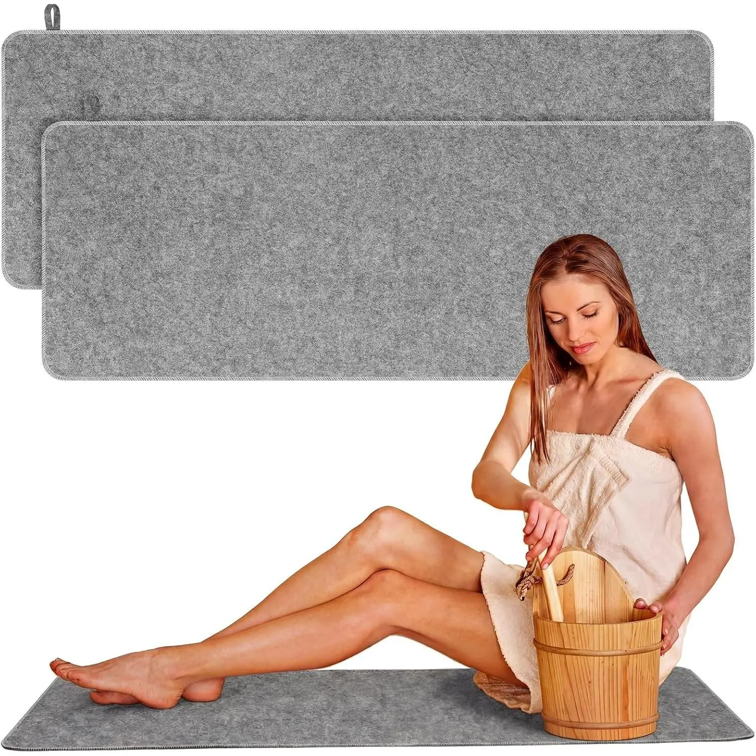 2 Pcs Sauna Mat Heat Insulation Mat Natural Felt Sauna Mats for Inside, Saunas Accessories Floor Mats Gift for Men Women Bath Shower Bench Cushion Houseroom Vaporarium Spa (43‘’,Grey)