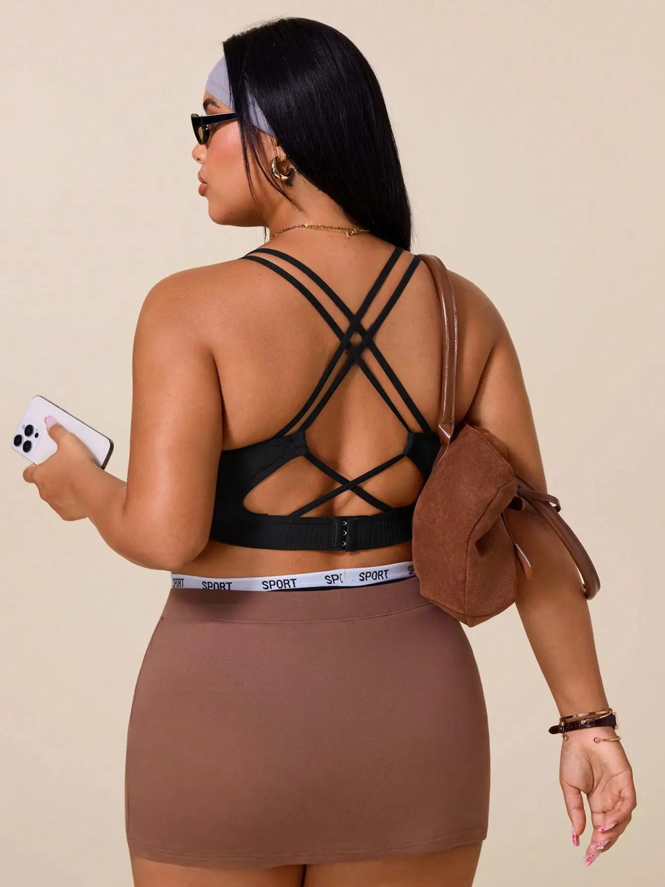 Curve Plus Size Cross Back Sports Bra Ribbed Seamless Yoga Top Medium Support Workout Gym Crop Tank for Curvy Women