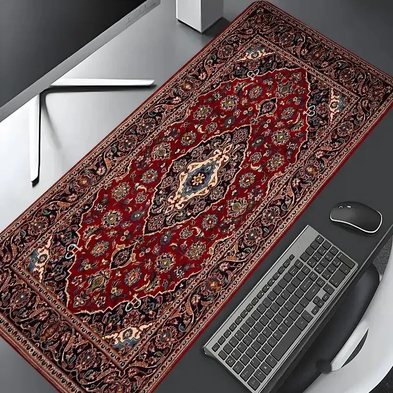 Vintage Floral Persian Rug Design Large Gaming Mouse Pad, Stylish Desk Mat Desk Protector with Non-Slip Rubber, Multi-Size for Laptop & Desktop Use, Office Corporate Work Desk Accessories