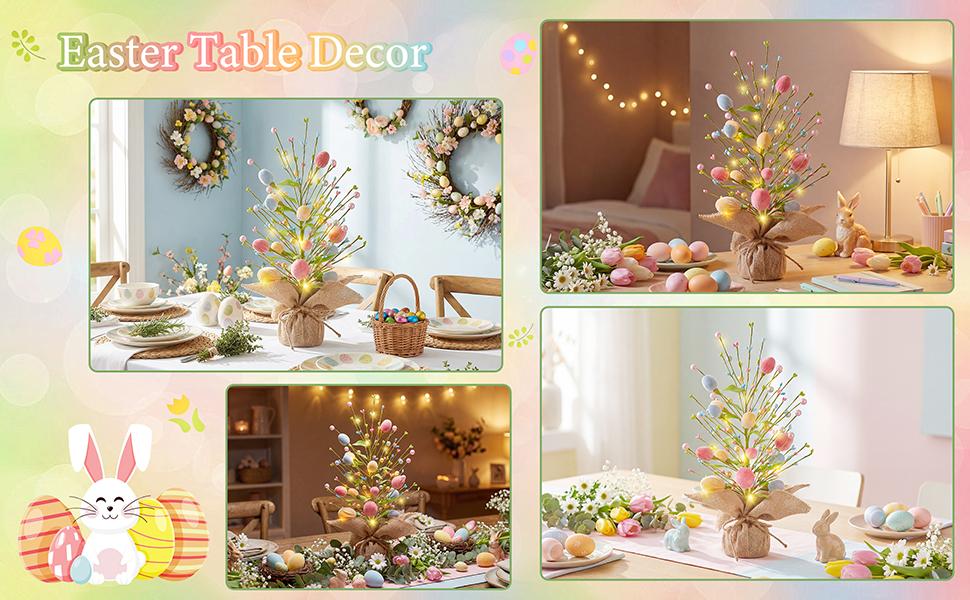 Easter Table Decorations, 18 Inch Easter Egg Tree with Pastel Felt Eggs, Spring Centerpieces for Home Office Dining Room Holiday Party Decor
