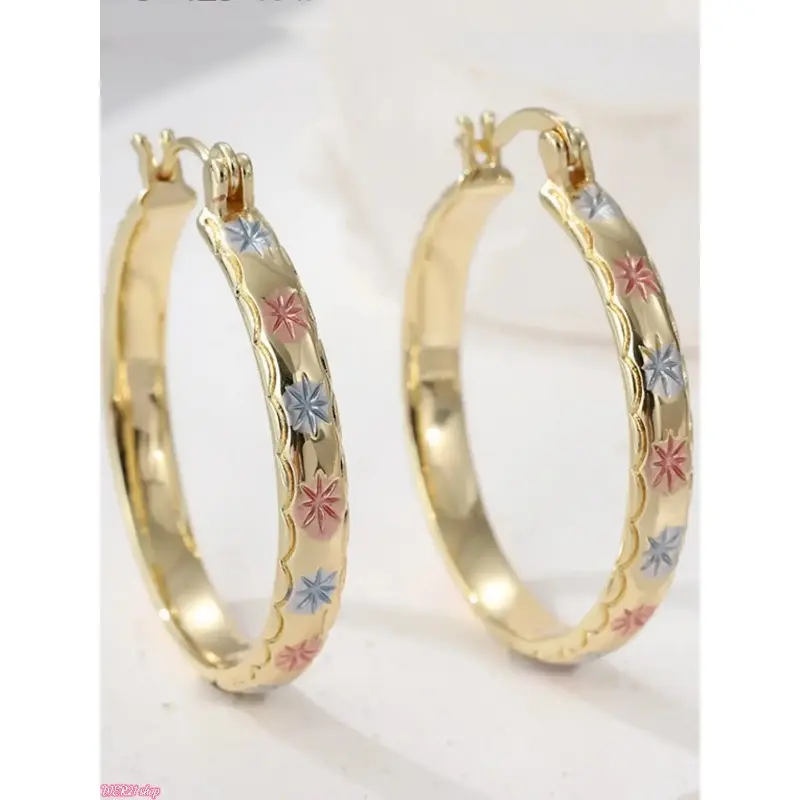 Gold Geometric Hoop Earrings with Chic Embellishment, 2026 Trendy Rainbow Aesthetic Statement Jewelry, High-Quality Party-Daily Wear DIY Bag Accessory, Birthday Gift