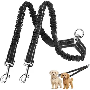 Double Dog Leash for 2 Dogs, No Tangle Dual Dog Leash with 360 °   Swivel, Shock Absorbing Reflective Bungee Leash for Walking and Training Small Medium Dogs