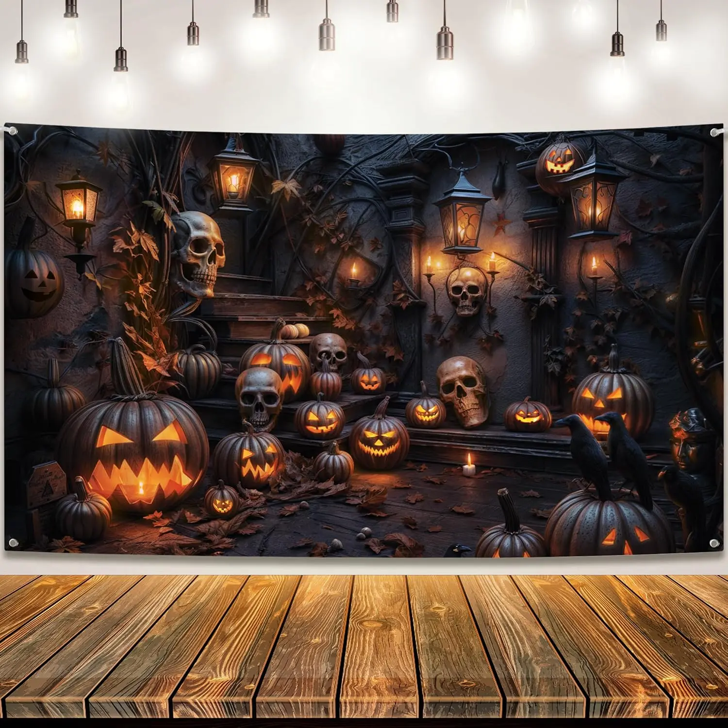 XtraLarge Spooky Halloween Digital Print Festive Backdrop - 90*70in Lightweight Hanging Kit, Room Banner for Pumpkin Decorations, Photo Prop for Indoor Outdoor Use, Summerween Home Party Supply