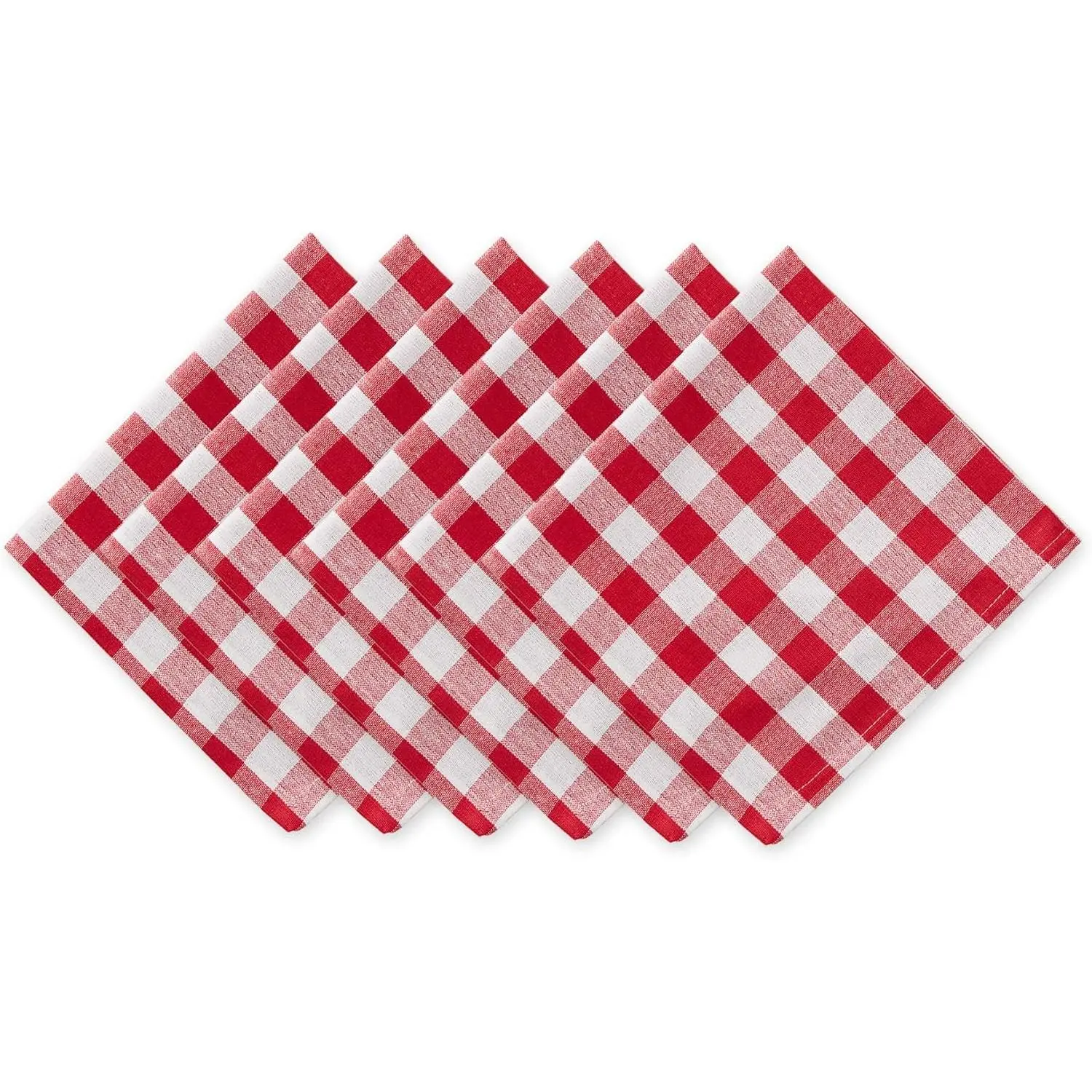 Checkered Tabletop Collection 100% Cotton, Machine Washable, Napkin Set, 20x20, Red, 6 Piece