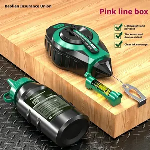 Baolian 30m Chalk Line Reel Kit, Refill Chalk Ink & Mini Spirit Level, DIY Wall Repair, Furniture Installation, Carpentry Layout Tool