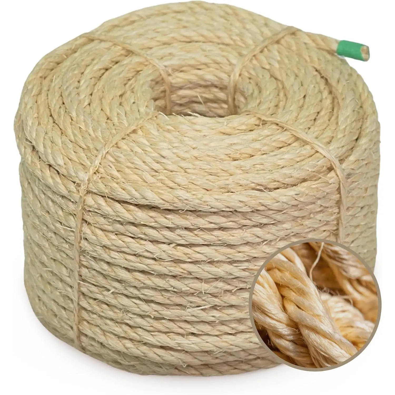 Premium 100% Natural Brazilian Sisal Rope Ultra Durable Chemical-Free Ideal for DIY Cat Scratching Post Replacement Home Decor Garden Crafting (1/4” 100 ft / 6mm 30m)