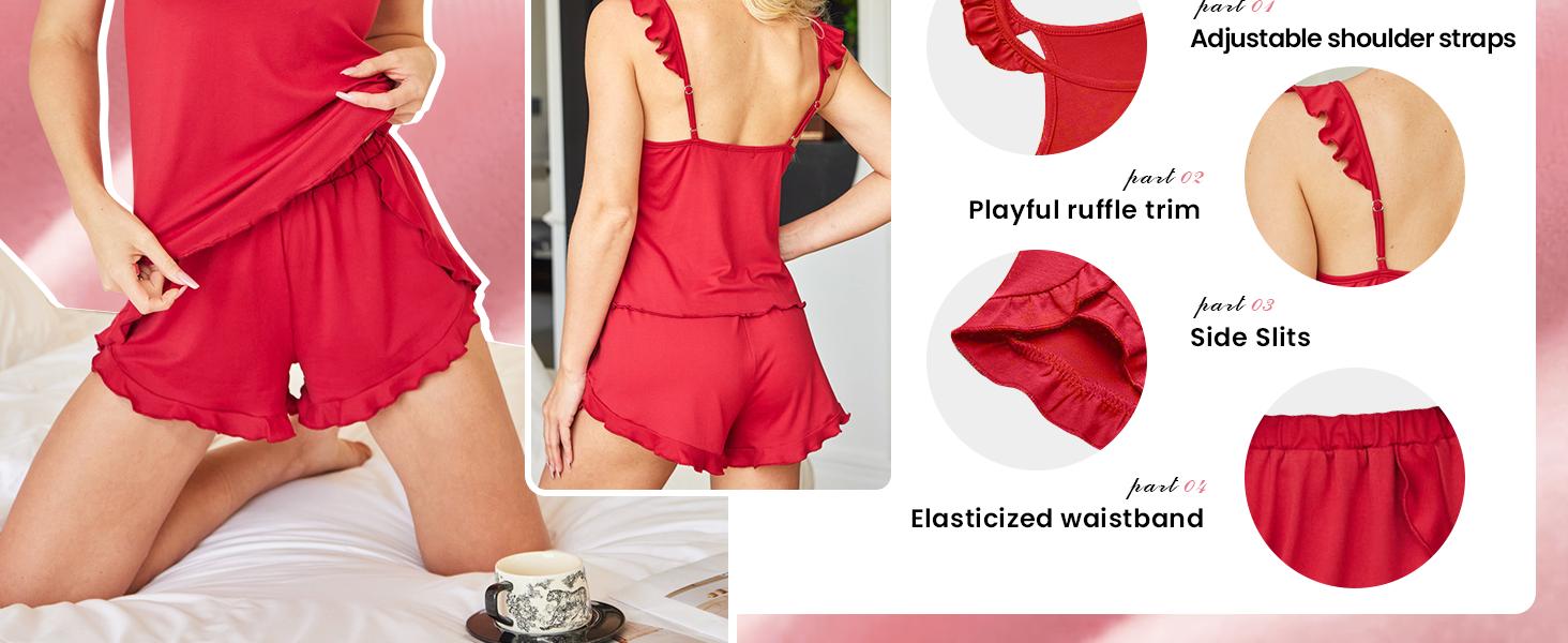 Pajama woman Women's Pajama Set, Ruffled Camisole and Shorts, 2-Piece Casual Sleepwear, Comfortable and Cute Bridal Pajamas for Summer, Home Wear, Easter Gift