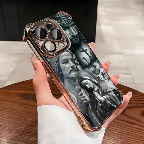 Luxury Christ Jesus Pattern Multi-Color Shockproof Smartphone Case - Protection Casing for iPhone 17,16,15,14,13,12,11 Pro Max Plus (QXA347) - Cellphone Devices Accessory