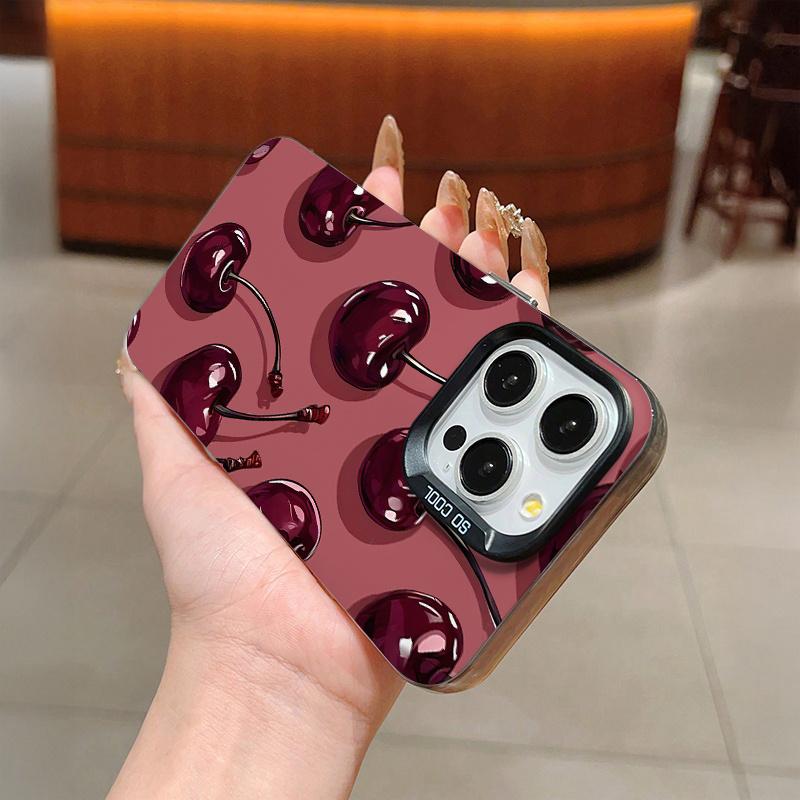Creative graffiti cherry pattern, drop-proof and non-slip TPU large-aperture IMD phone case, compatible with iPhone 17, 16, 15, 14, 13, 12, 11, XS, X ,Samsung S25 S24 S23 S22 series and other models. Makes a great gift for friends or family.