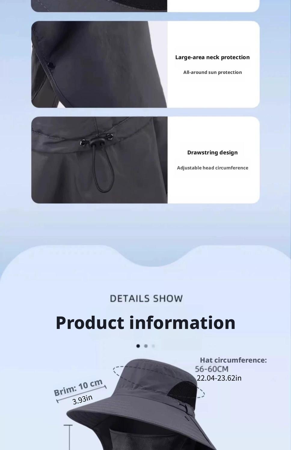 Fisherman's hat, summer sun protection hat for men and women, outdoor hiking hat, fishing face-shielding and neck-protecting integrated hat, wide-brimmed sun hat