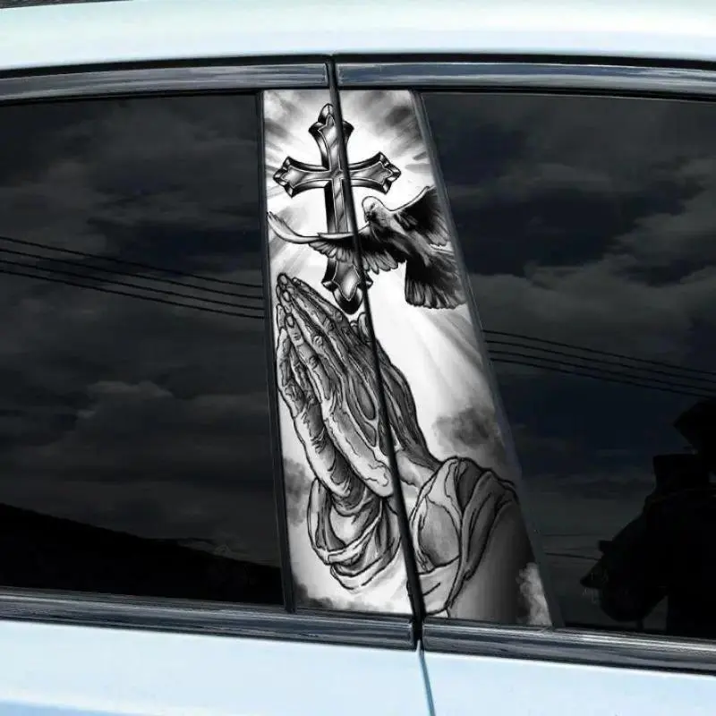 Car Accessories: 2-Pack Christian Cross Vinyl Decals, Faith-Inspired Stickers for Auto B-Pillar, Waterproof & Scratch-Resistant
