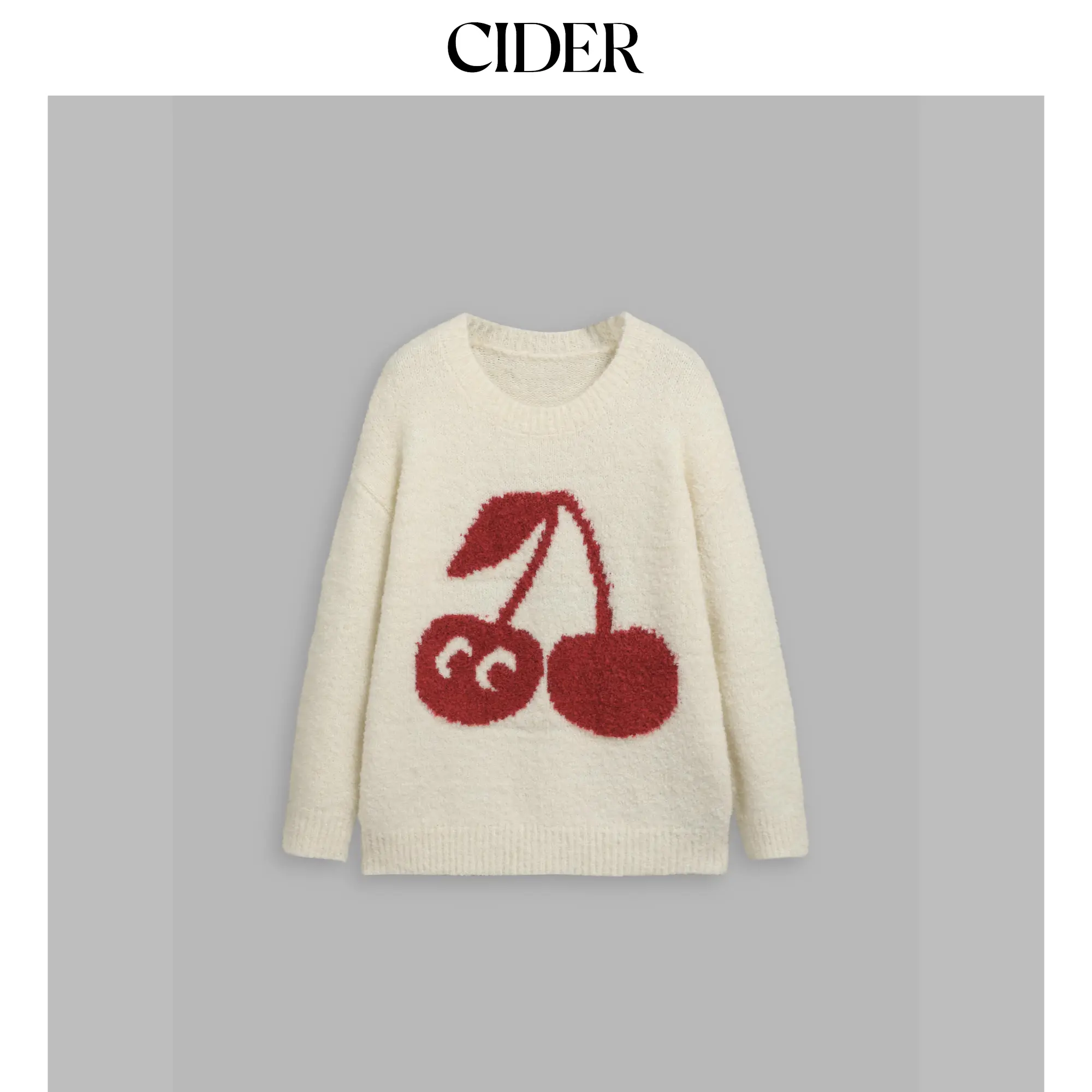 Cider [size 2-26] Knit Round Neckline Cherry Oversized Sweater