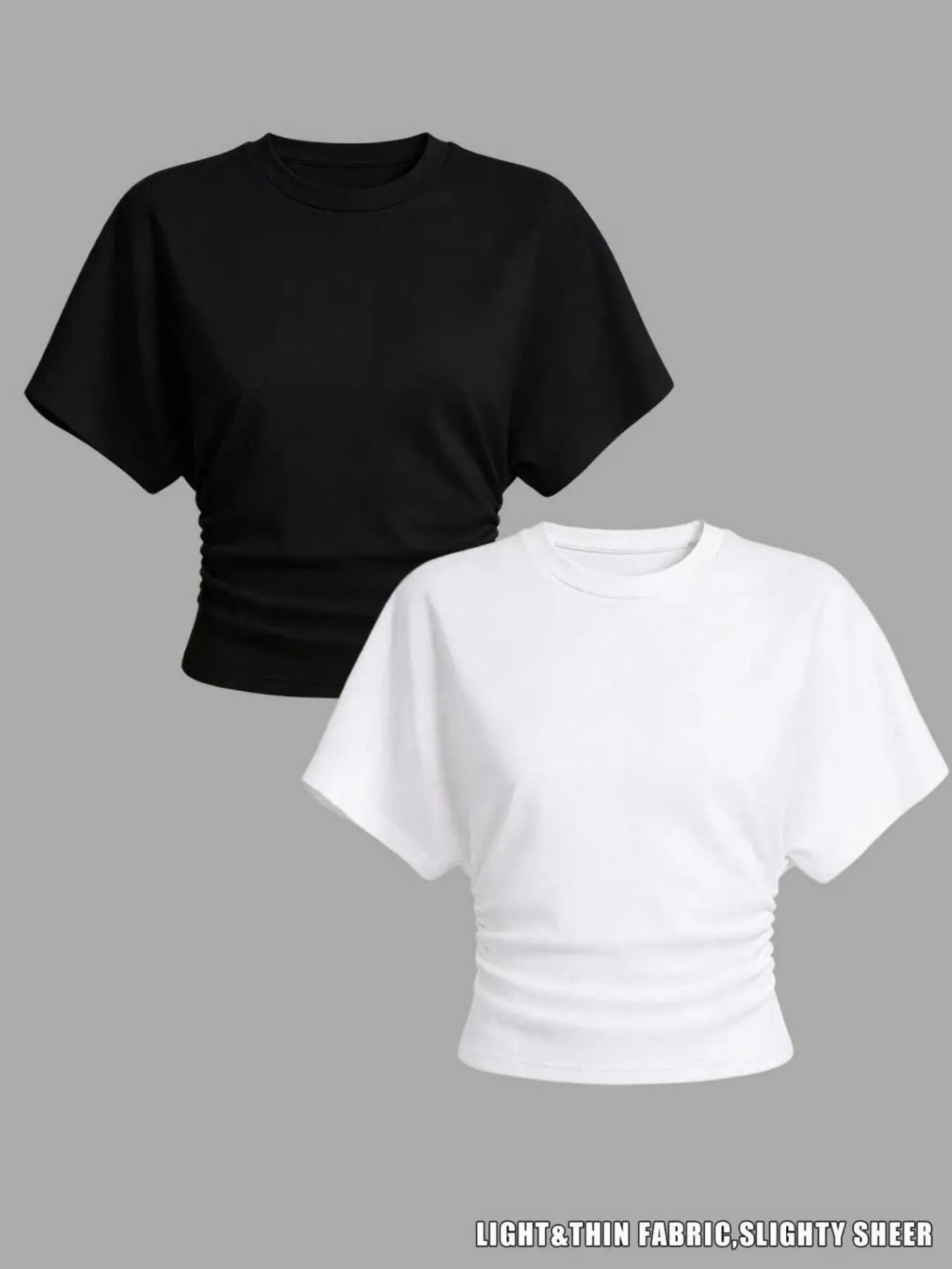 Women's Summer Two-Piece Knit Set Y2K Basic Style Casual Streetwear Elastic Stretchy Loose Fit Short Sleeve Round Neck T-Shirts All-Season Fashion Tops