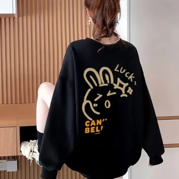 Cute Rabbit Long Sleeved Sweater Women Loose Sweatshirt Korean Style Casual Pullover,sohochic
