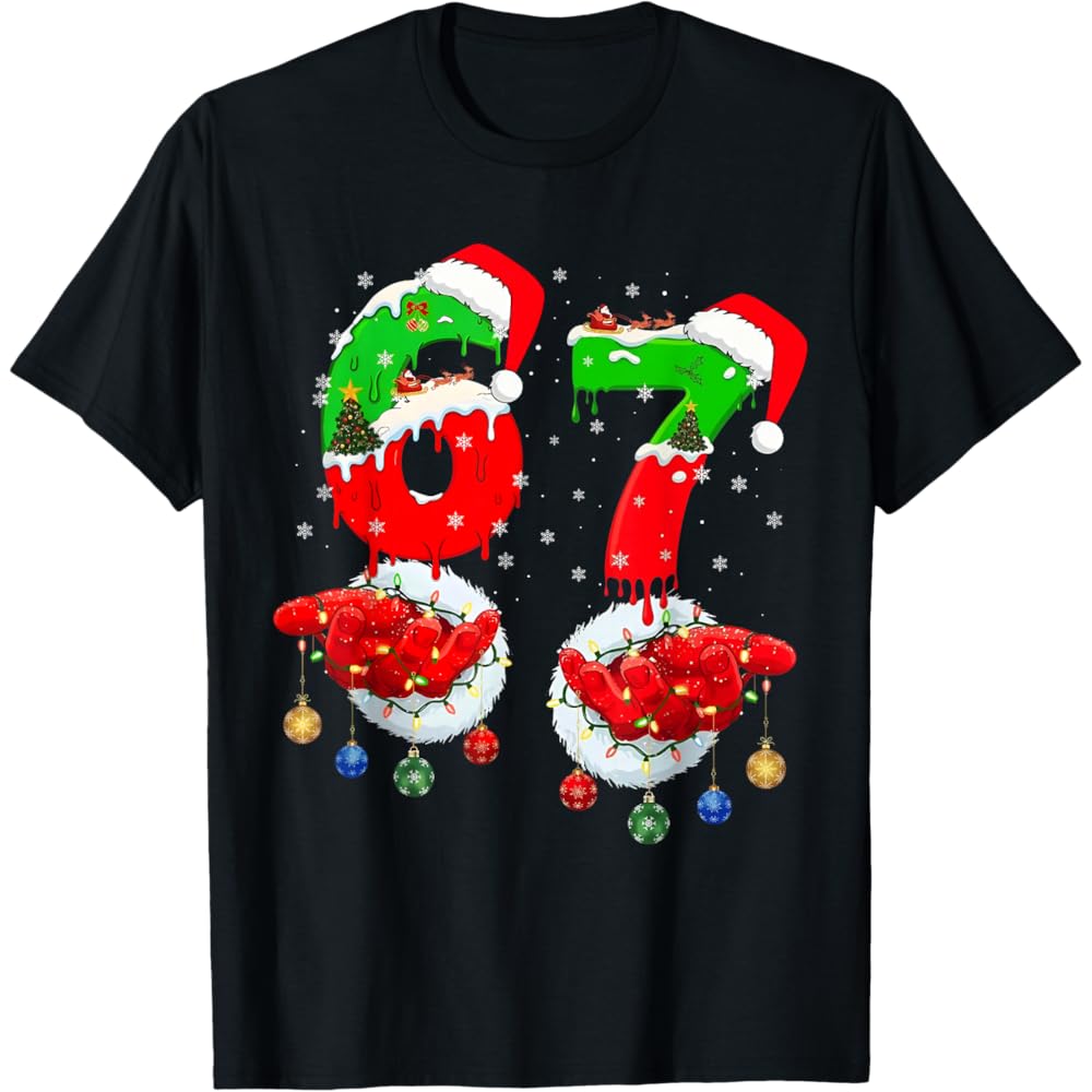 Mother's Xmas Santa Graphic Tee, Family Matching Pajamas Top (Printed in USA)