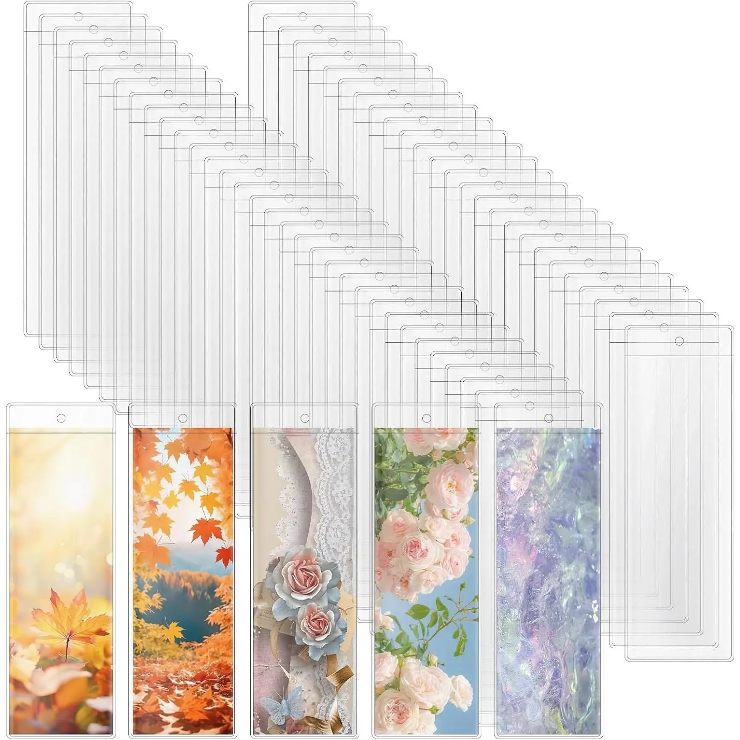 100 PCS Clear Bookmark Sleeves, 7.5 x 2.5 Inch Blank Bookmark Holder Large Clear Photo Booth Sleeves with Hole Book Marker Cover Holder for Wedding Valentine’s Party Favor Decoration
