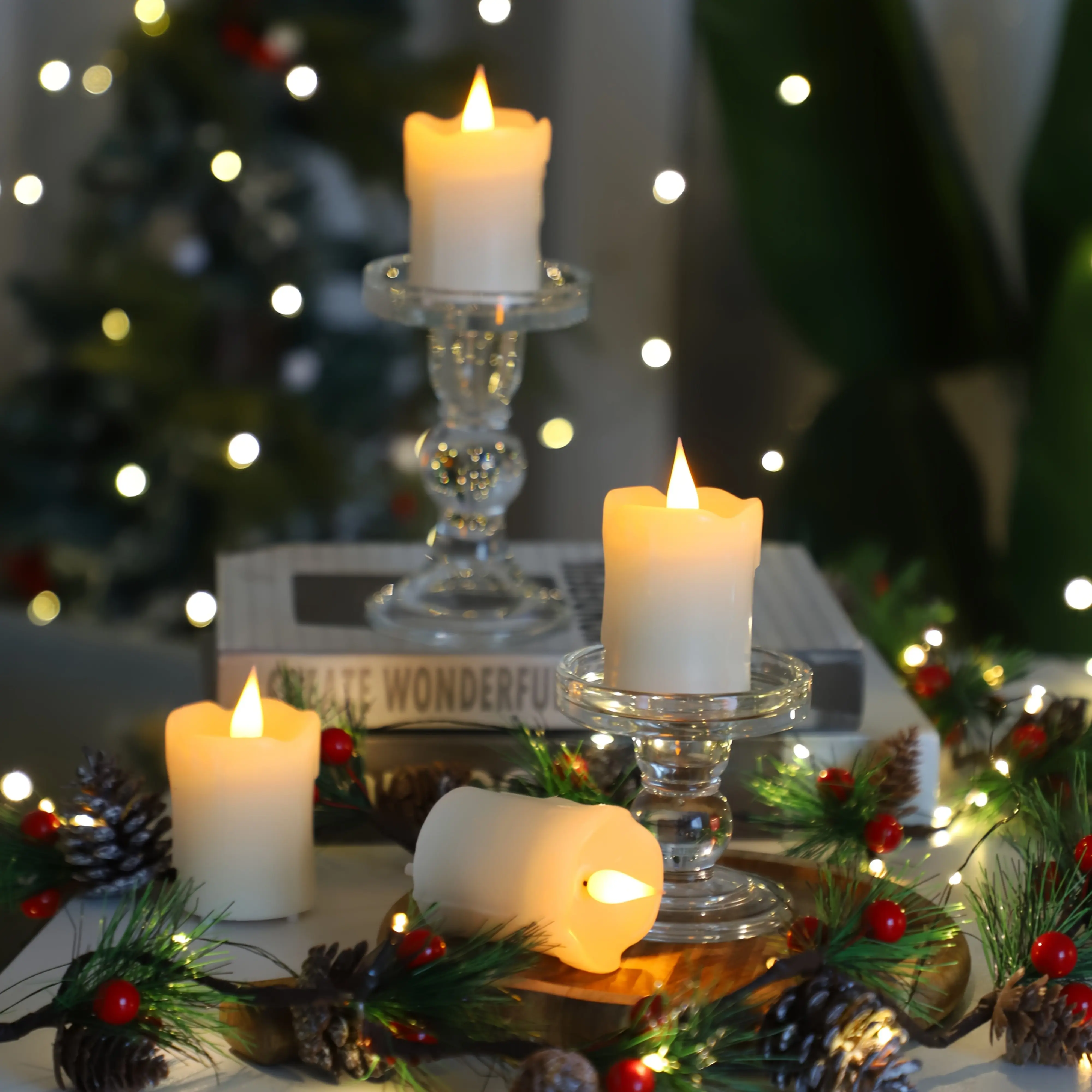 6pcs Real Wax Flameless Warm White LED Candles, Remote Control, D2 " X 3", Brightness Adjustable Flickering Battery Operated Tea Lights Candles with Timer, for Christmas, Cheap Room Decor Halloween Decorations Wall Decor Fall Home Decor