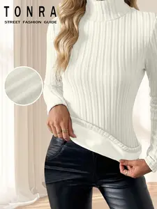 2026 Spring Summer European Style Fitted Knit Top, Half High Neck Long Sleeve Innerwear, Slimming Women's Shirt, Cross-Border Fashion