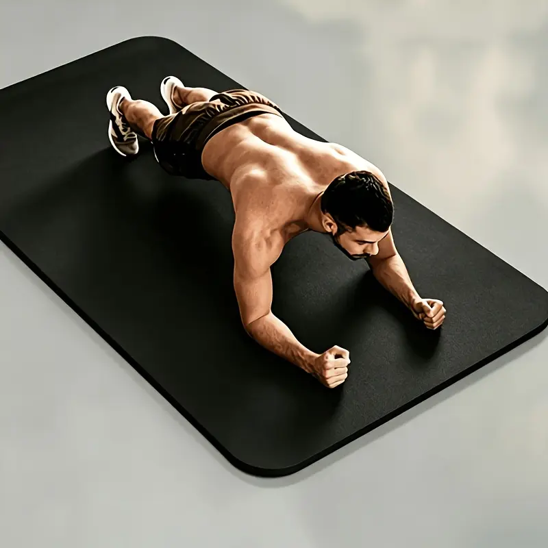 Men's Thick NBR Fitness Yoga Mat, 10mm Thick, 200cm/78.74inch Black, Soundproof Shock-Absorbing, Suitable for Home & Gym Use