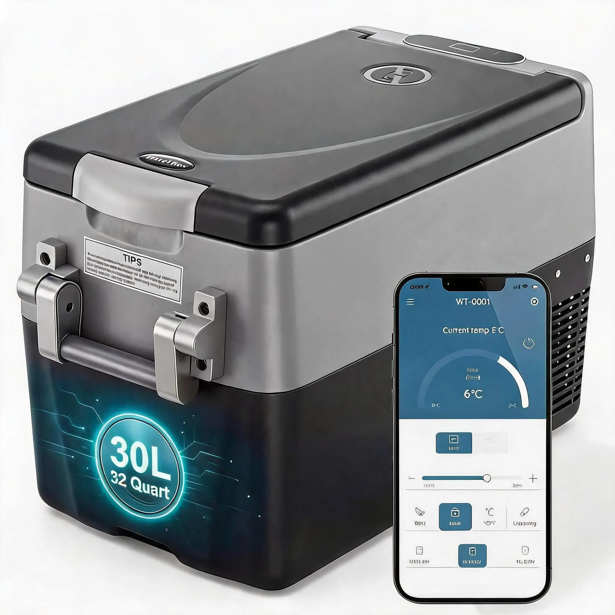 12V Compact Smart App-Controlled Dual Zone Portable Car Refrigerator-Freezer, Eco Rapid Compressor Cooling, Quiet Energy-Saving, Easy Monitoring, Removable Basket for Outdoor Trips (68℉ to 32℉), Camping RV Use