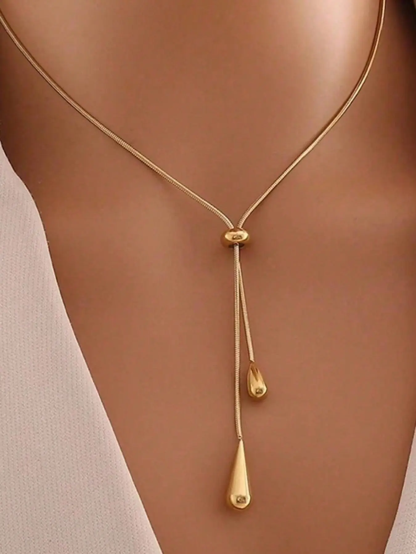 AEONBLULI Trendy Gold Teardrop Lariat Necklace for Women, Adjustable Y-Shaped Snake Chain Slide Necklace, Birthday Christmas Jewelry Gift