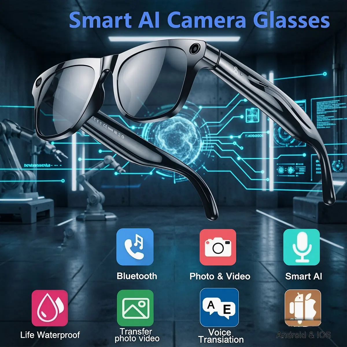 New AI Smart Sunglasses 8MP HD Camera Photo Video Recording Voice Call Translation Bluetooth Smart Glasses